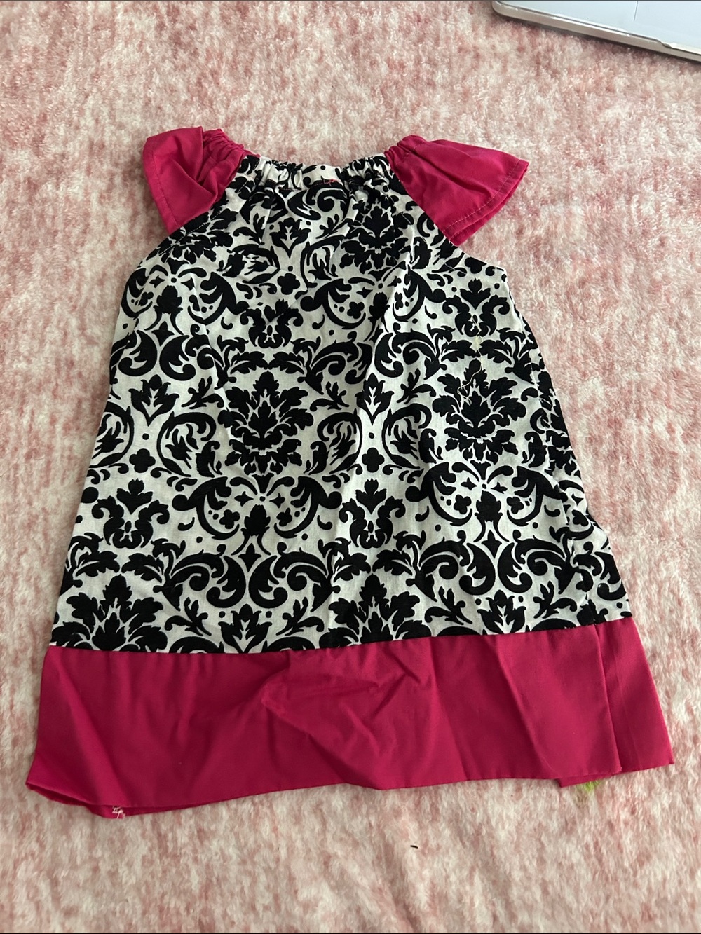 Girls Black Damask Dress with Pink Accents